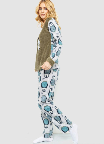 Оливковая зимняя пижама женская махра, цвет оливковый, Ager