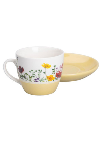 Фарфоровая чашка с блюдцем 250 мл с цветами Желтая RX-N24723Y Liling Rongxiang Ceramic (369143046)