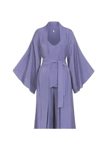 Сиреневая комплект женский тройка - кимоно под пояс, топ на широких бретелях и свободные брюки лавандовый лаванда Garna