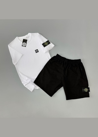 Стильный мужской летний костюм Stone Island черно-белый No Brand (342120228)