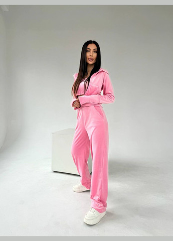 Элегантный розовый костюм тройка из плюшевого велюра, очень мягенький, тёплый и приятный к телу костюм 3-ка (топ+кофта+штаны) No Brand 671-2 (301842415)