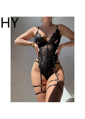 Мереживний сексуальний боді із гартерами і поясом для панчох. Мереживний боді прозорий на бретелях China (360861712)