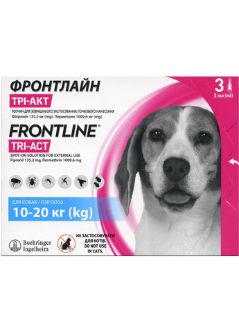 Краплі протипаразитарні для собак Фронтлайн ТРІАКТ 10-20 кг M 3х2 мл Boehringer Ingelheim (279573386)