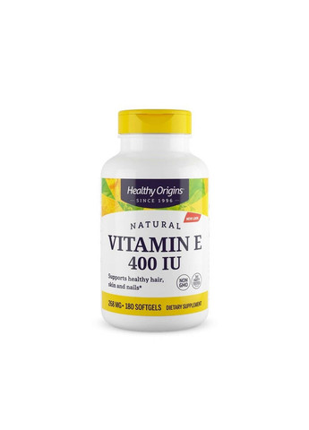 Витамины и минералы Vitamin E 400 IU, 180 капсул Healthy Origins (293416696)