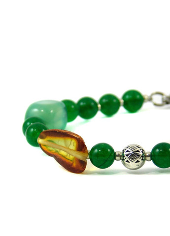 Браслет "Волинські скарби" Бурштин, Хризопраз, Нефрит 15 Fursa fashion (322316126)