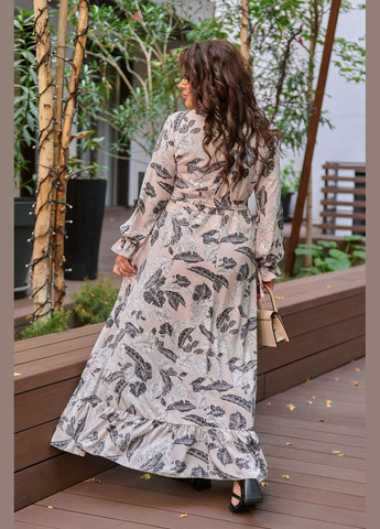 Пудрова кежуал сукня 8636/1 у пудровий кольорі з супер-м'якою тканиною (принт) та поясом: стильна, комфортна та універсальна 46 Sofia