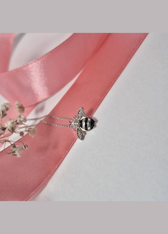 Срібна підвіска Бджілка з Черною емаллю срібло 925 проби Родоване пк2чф/1141 1.20г No Brand (316649621)