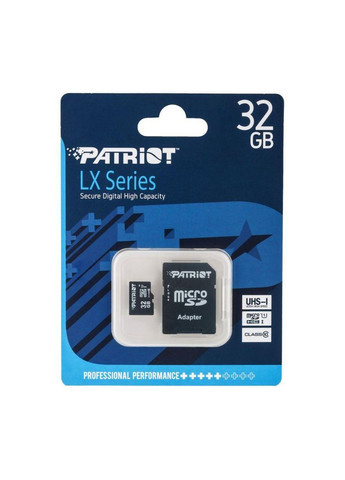 Карта памяти с адаптером Micro SDHC LX Series 32gb UHS-1 Class 10 Black Patriot (305666080)