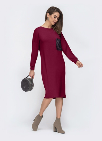 Бордовое платье бордового цвета с вырезом по спинке и пайетками Dressa