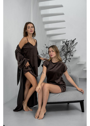 Коричневый комплект женский четверка халат рубашка футболка шорты jessica collection s-m графит No Brand