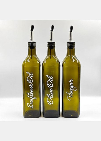 Набор стеклянных бутылок для масла и уксуса с деревянной подставкой 3 шт. 750 мл (eng) No Brand (298794550)