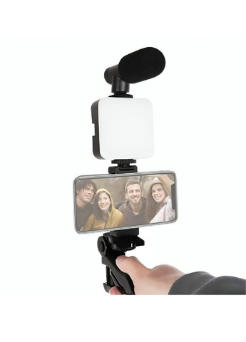 Комплект набір блогера штатив трипод трансформер для телефону селфі відео з мікрофоном спалахом Bluetooth кнопкою (482214-Prob) Unbranded (371991970)