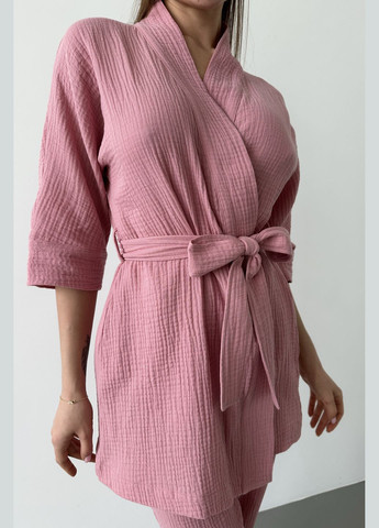 Рожева всесезон костюм домашній жіночий халат короткий та штани рубашка + брюки German Volf