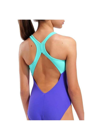 Комбинированный демисезонный купальник закрытый для девочек graphic swimsuit v back фиолетовый, розовый Arena