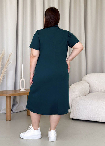 Смарагдова пляжна, повсякденний, кежуал літня вільна сукня-поло а-силуетна в рубчик з короткими рукавами сукня-футболка, поло Merlini однотонна