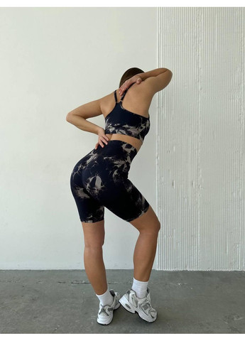 Фитнес женский костюм ПУШ АП мрамор / Женский спортивный комплект топ + велосипеды мраморный коричневый No Brand (367102223)