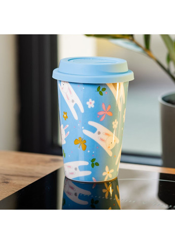 Керамический стакан с силиконовой крышкой и отверстием для трубочки 420 (мл) кружка без ручки No Brand (369472977)