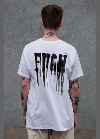 Біла оверсайз футболка з принтом fight з довгим рукавом Without