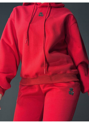 Костюм женский A-N 2735 с медвежонком в камнях -худи и штаны красный No Brand (338196005)
