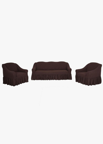 Чехлы натяжные на диван 3-х местный и два кресла Жаккард Ж24 (универсальные) Темно-коричневый Venera (268547675)