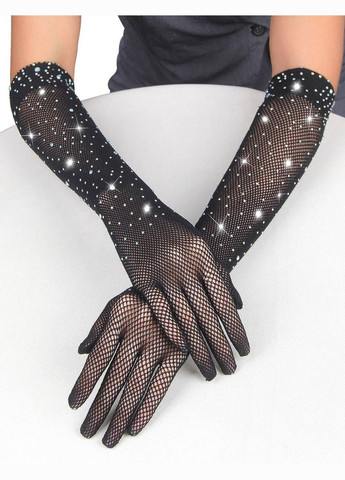 Черный демисезонный черные длинные перчатки star night со стразами (без коробки) No Brand