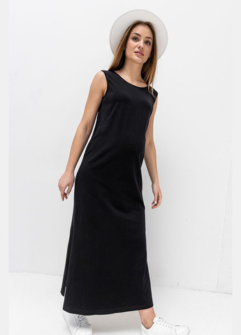 Черное трикотажное платье-майка для беременных и кормящих черное хлопковое Юла мама