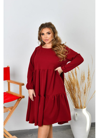 Бордовое праздничный, повседневный, кэжуал женское платье из трикотажа креп-стретч No Brand однотонное