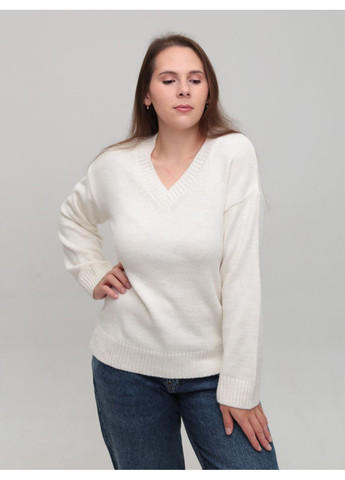 Молочный зимний свитер женский белый с v-образным вырезом джемпер Karon Пряма