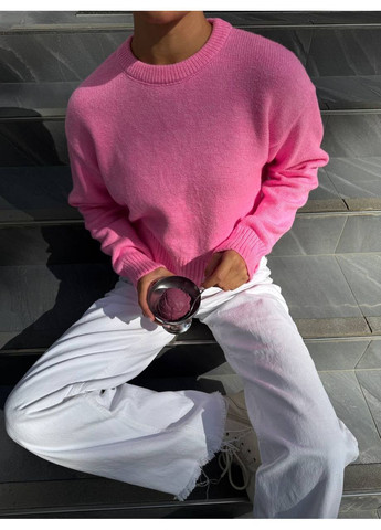 Рожевий демісезонний стильний укорочений светр з розрізом по бокам джемпер No Brand