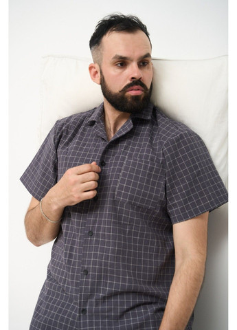 Пижама мужская в клетку вареный хлопок HOMELY SHORT с шортами графит Handy Wear (293275168)