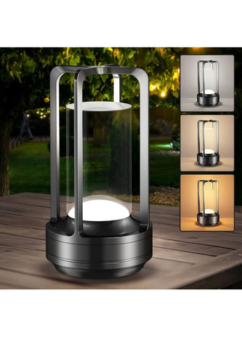 Лампа - нічник, настільна LED, акумуляторна, металева з прозорим циліндром, чорна Lem Berger (367581758)