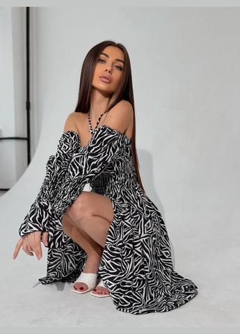 Черно-белое повседневный женское платье FINO Mode с цветочным принтом