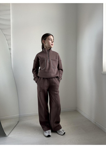 Коричневий зимній костюм (штани, світшот) підлітковий брючний IRmAS оверсайз