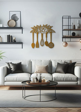 Деревянная картина на кухню, декор для комнаты "кухонный инвентарь", стиль лофт 35х38 см Woodyard (291882370)