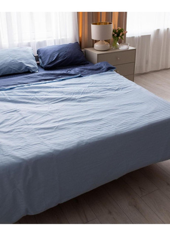 Постельное белье Голубой + синий страйп сатин PREMIUM Полуторный размер, наволочки 50/70 No Brand (364218111)