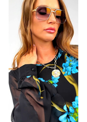 Комбінована шифонова блуза з воланами в квітковий принт - ua42 / eu36 Iren Klairie