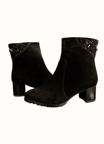 Зимние классические женские зимние ботинки на среднем каблучке и цигейке 38 (25 см) стилы Velly со стразами, с заклепками из натуральной замши