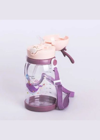 Бутылка для воды детская 550 мл на ремешке бутылочка с трубочкой для спорта и школы Розовая HP-14-44P Yiwu (326177855)