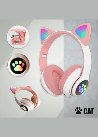 Наушники Беспроводные детские MP3 с кошачьими ушками с подсветкой LED Розовые Cat stn-28 (282957008)