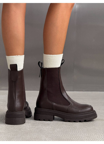 Жіночі зимові челсі NikArt, натуральна шкіра, шоколадні, утеплені хутром, на товстій підошві No Brand (366290197)
