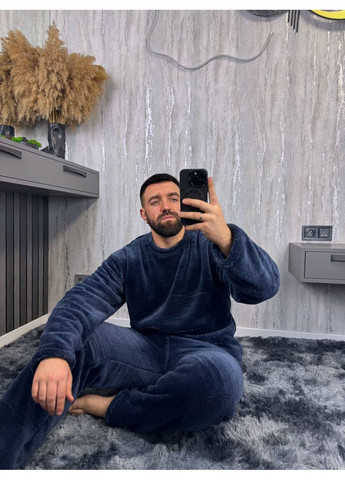 Теплий чоловічий домашнiй костюм синього кольору 36083 No Brand (370011965)