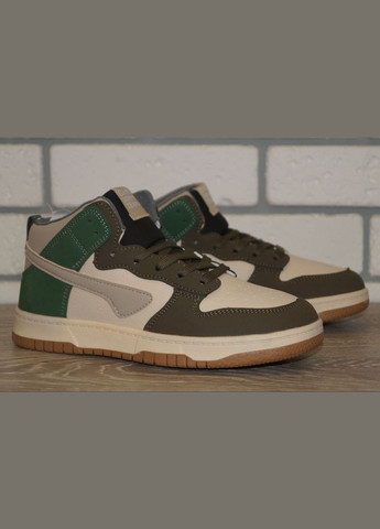 Цветные повседневные, кэжуал осенние хайтопы подростковые демисезонные / ботинки подростковые демисезонные бежевые с зеленым FDEK