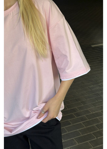 Розовая футболка мужская оверсайз с белыми вставками pink Taboo clothing company