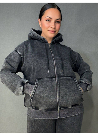 Костюм жіночий Joy One 2166-11 утеплений варений худі зі штанами палаццо чорний No Brand (369528078)