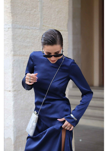 Темно-синее вечернее платье женское сатиновое макси lara синее а-силуэт Handy Wear однотонное