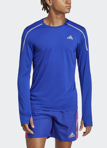 Синий демисезонный спортивный лонгслив adidas с логотипом