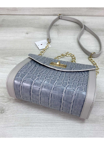 Сумка женская Бэсс серо-голубая от экокожа маленькая сумочка для девушек с клапаном ProDobro (367266526)