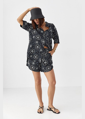 Летний цветочный костюм с шортами и рубашкой Lurex (336678785)