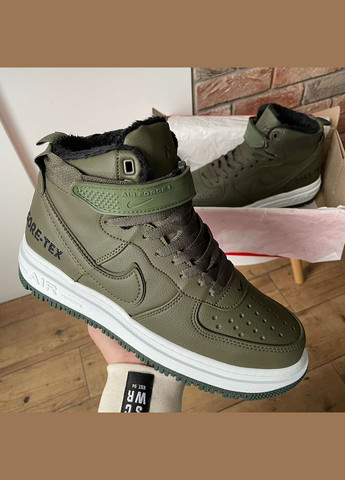 Оливковые (хаки) зимние кроссовки зимние мужские nike air force 1 winter high khaki fur gore-tex | найк аир форс 1 высокие хаки с мехом No Brand
