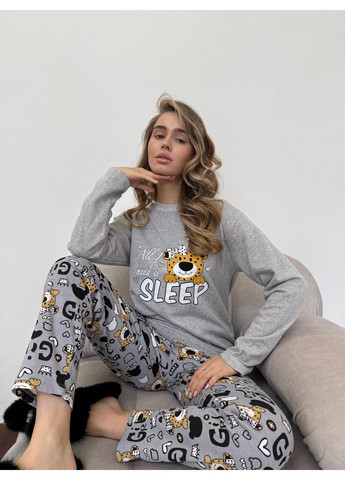 Серая всесезон теплая женская пижама с начесом м Vishnya